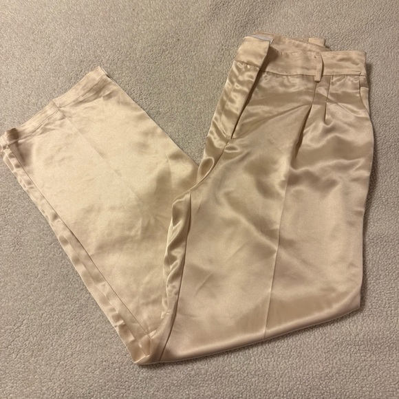 House of Harlow 1960 Satin Wide Leg Charlie Pants Champagne Ivory Tan Flare - Picture 11 of 11